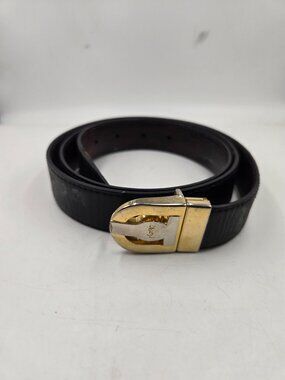 Vintage Yves Saint Laurent Black Belt with Silver andGold & Silver Buckle